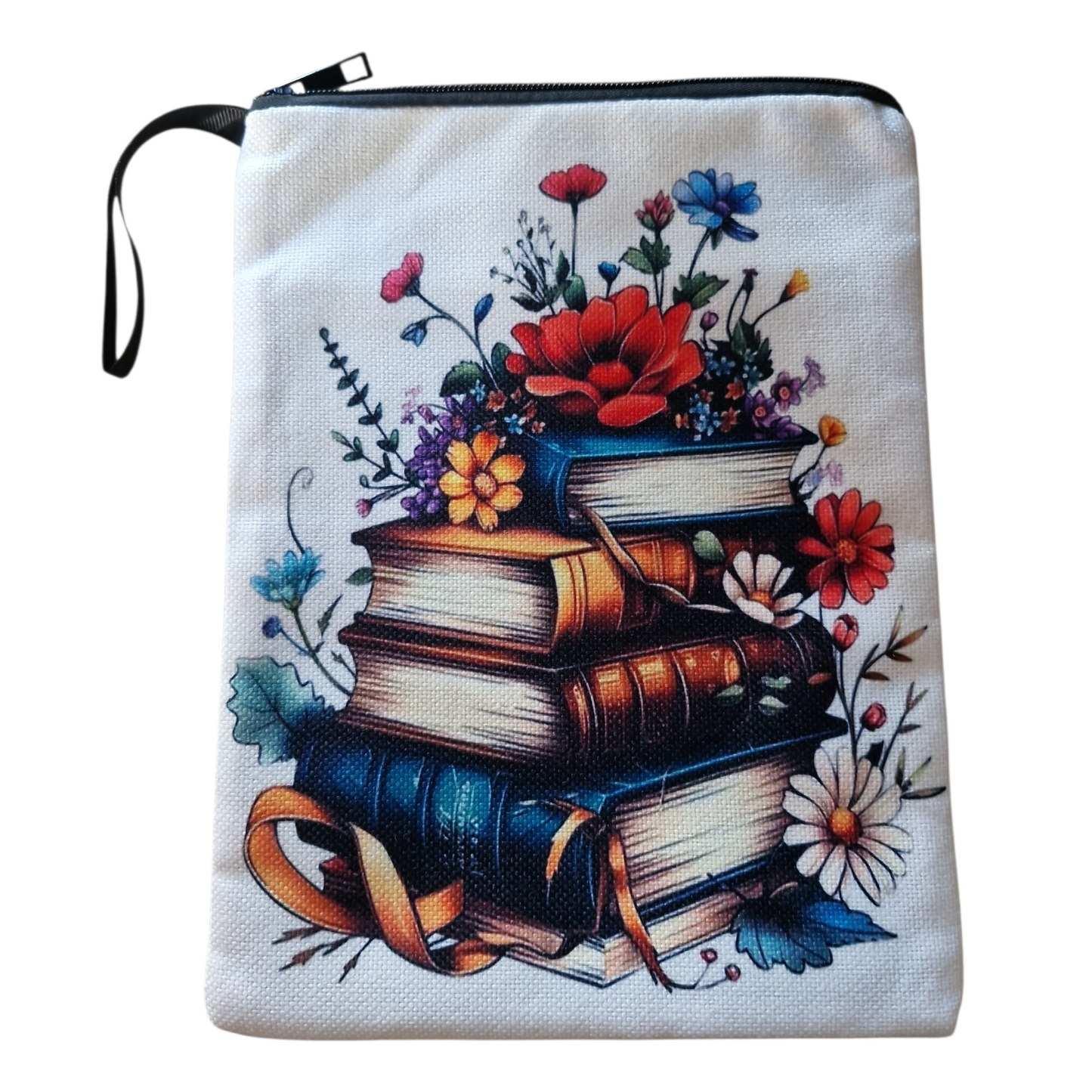 White Flower Bookstack Book Bag