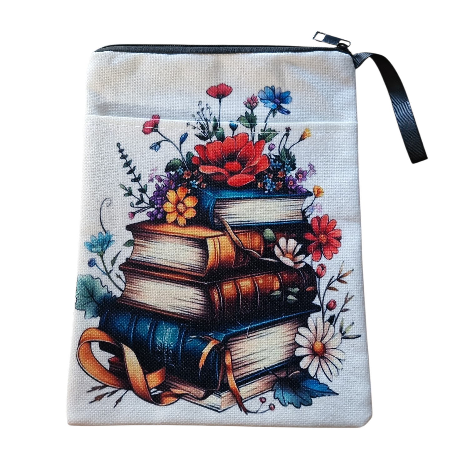 White Flower Bookstack Book Bag